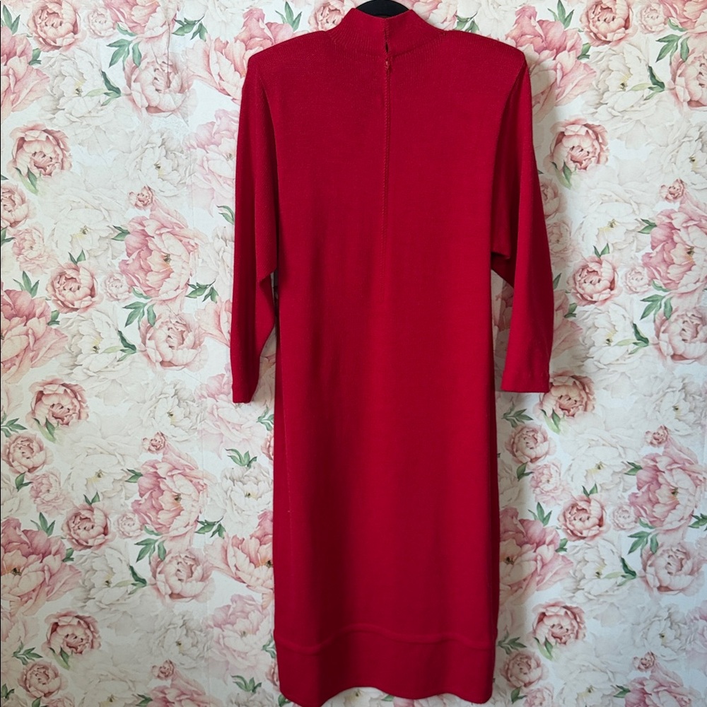 EUC St John Marie Gray RED Santana Knit Shoulder Pads Midi Shift Dress Formal 10 - Picture 2 of 9
